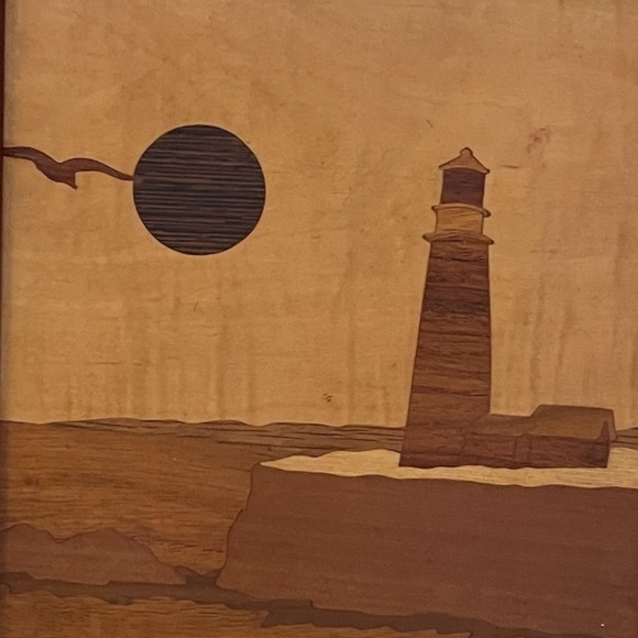 WOOD INLAY MARQUETRY LIGHTHOUSE - Picture 3 of 6